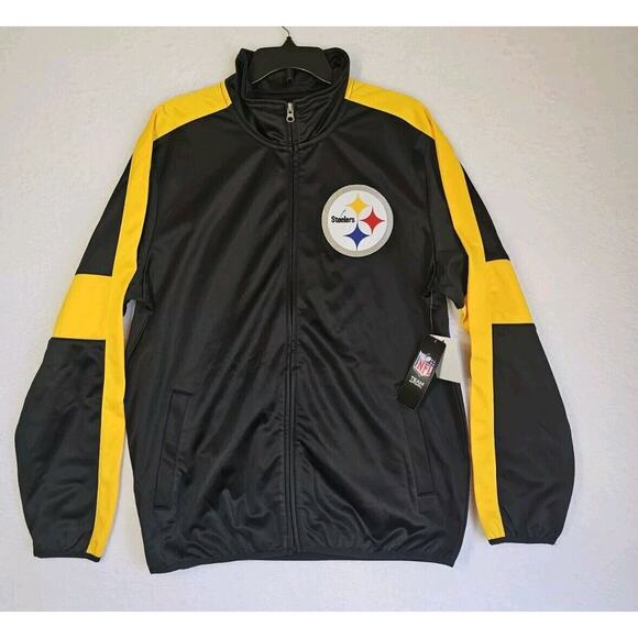NFL Team Apparel Pittsburgh Steelers Warm Up Jacket‎ Mens Sz L Black Full Zip - Picture 1 of 16